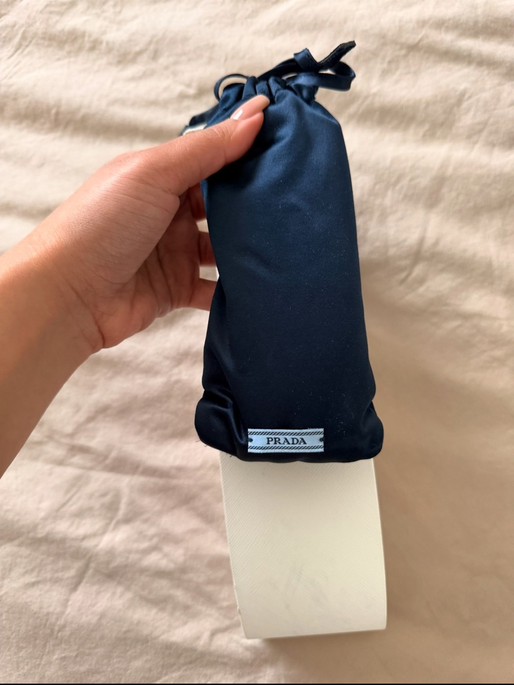 Prada White Sunglasses Case with Gold Logo and Navy Pouch - Picture 2 of 5